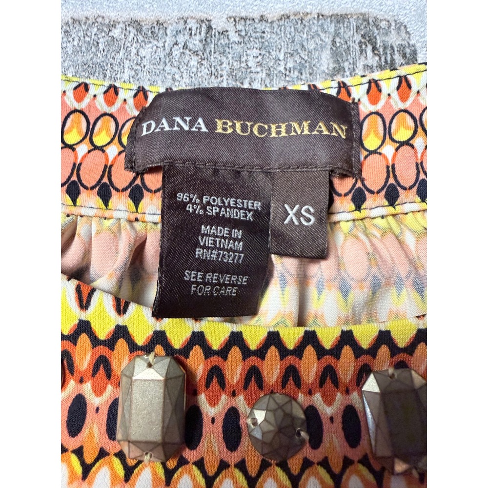 Dana Buchman Womens XS Orange Geometric Beaded Neck Cap Sleeve Blouse Top - Picture 2 of 4